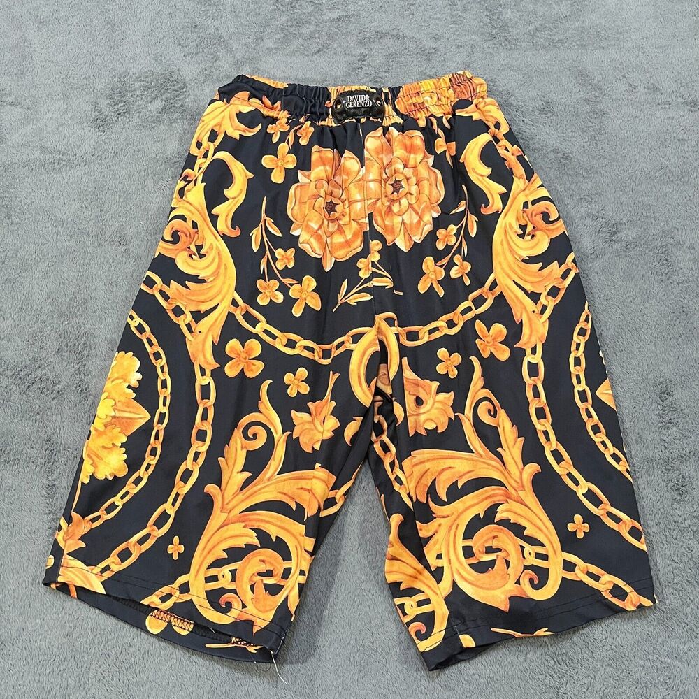 David & Gerenzo Black Gold Floral Chain Designer Casual Shorts Women's Size XXL